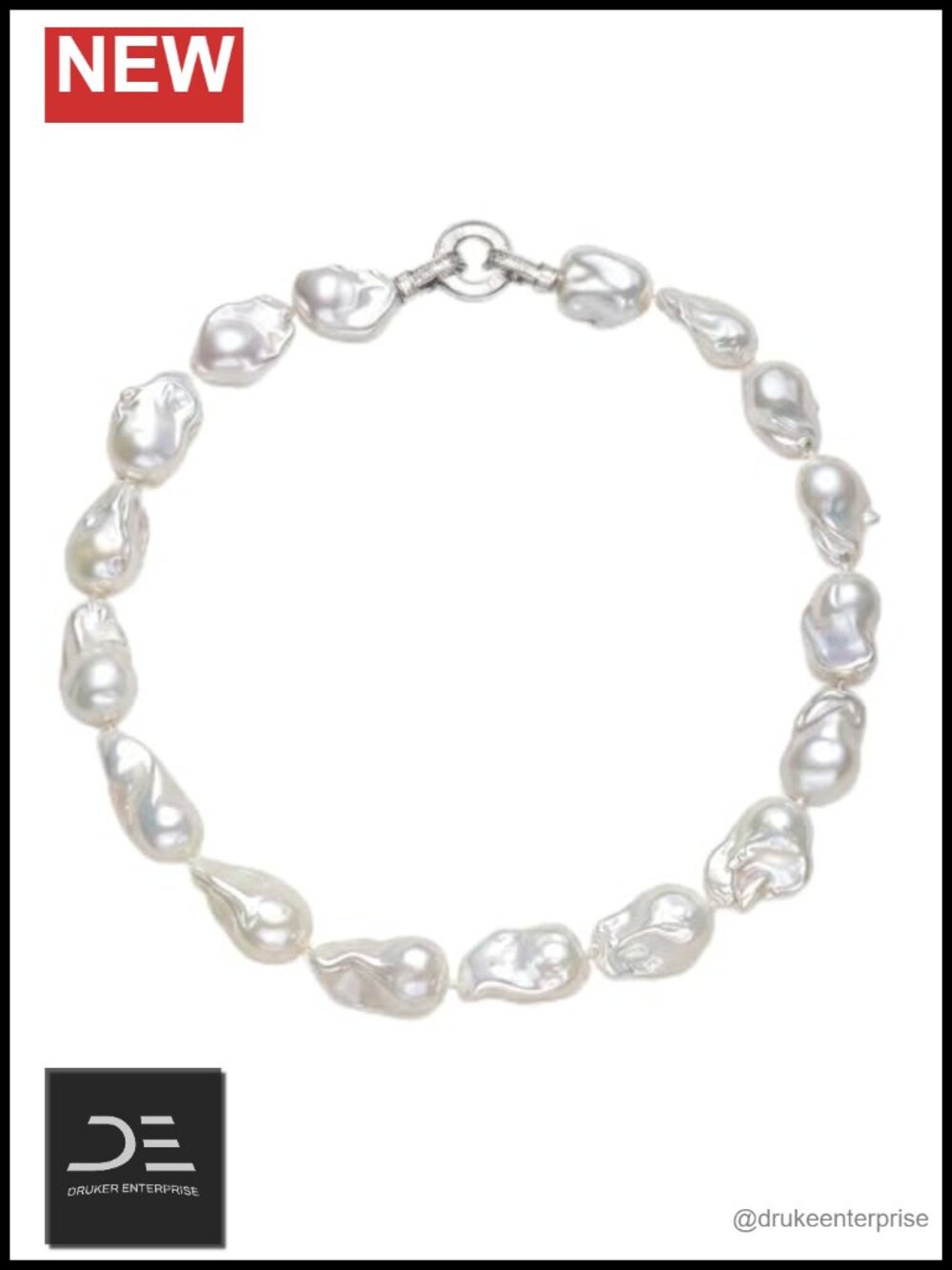 Freshwater Baroque Pearl Necklace 13-15mm 18in Sterling Silver Clasp